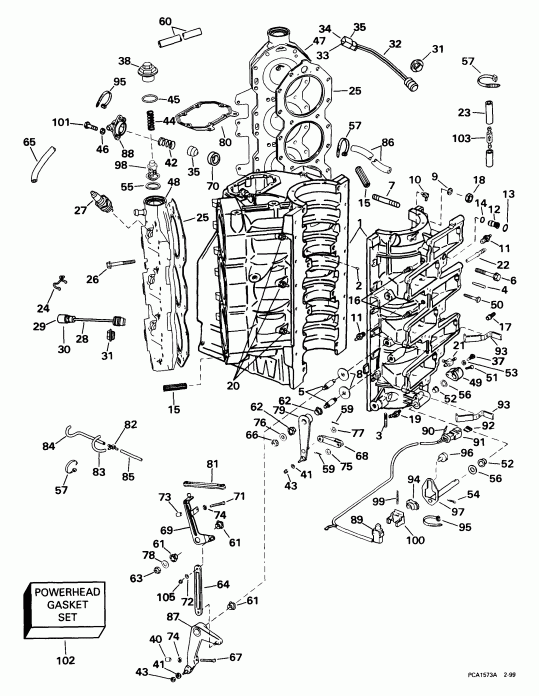�������� ��������� ����� Evinrude E200FSLEES 1999  - linder & Crankcase - linder & ������ ���������