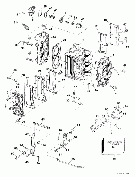 �������� ��������� ����� EVINRUDE SE15BAEEM 1999  - linder & Crankcase