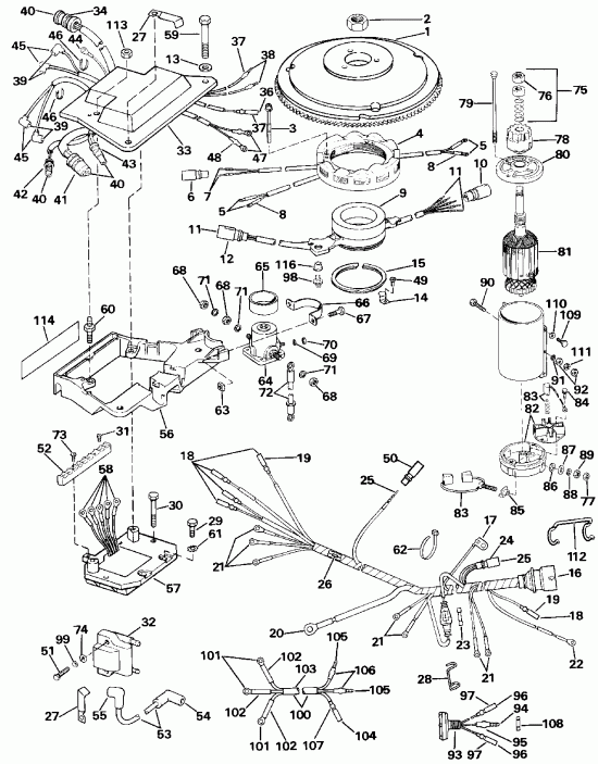 ��������� ��������� EVINRUDE E125ESXESS 1990  - nition System & Starter Motor / nition System & ��������� ��������
