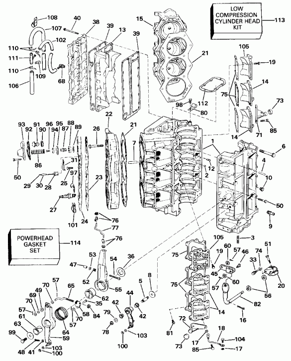 �������� ��������� ����� EVINRUDE E155WTLESM 1990  - linder & ������ ��������� - linder & Crankcase