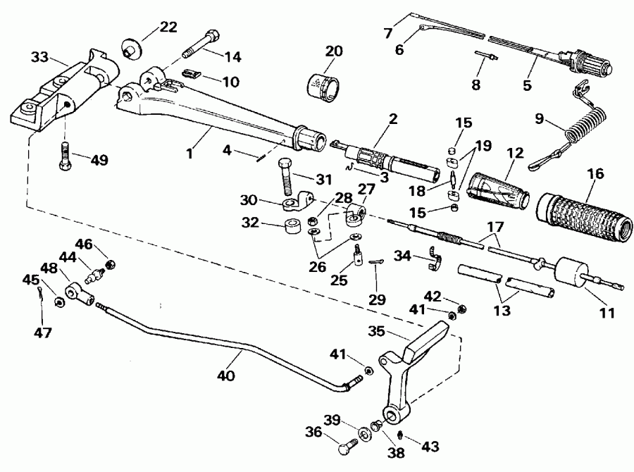 ��������� �������� ����� EVINRUDE E35RLESS 1990  - eering And Shift Handle / ee������ � ������������� Handle