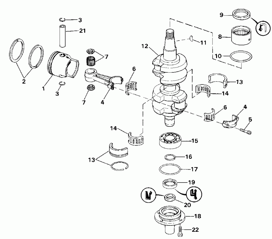 ��������� ��������� EVINRUDE E40TLESR 1990  - ankshaft & Piston