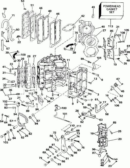 ��������� ��������� EVINRUDE E100WTXEIB 1991  - linder & Crankcase - linder & ������ ���������