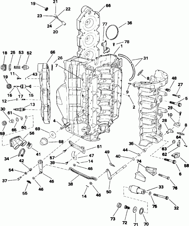 ��������� �������� ����� Evinrude E150NXEIS 1991  - linder & Crankcase