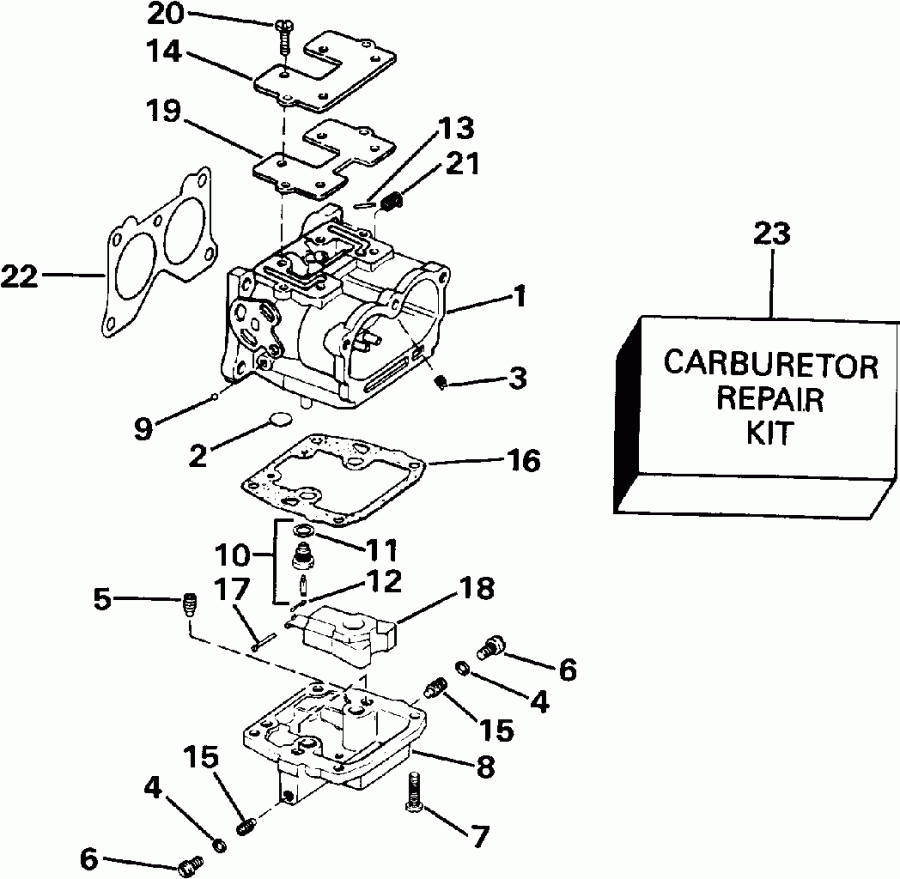 ��������� �������� ����� EVINRUDE E150TXEIE 1991  - rburetor And Linkage - rburetor � ��������� ��������