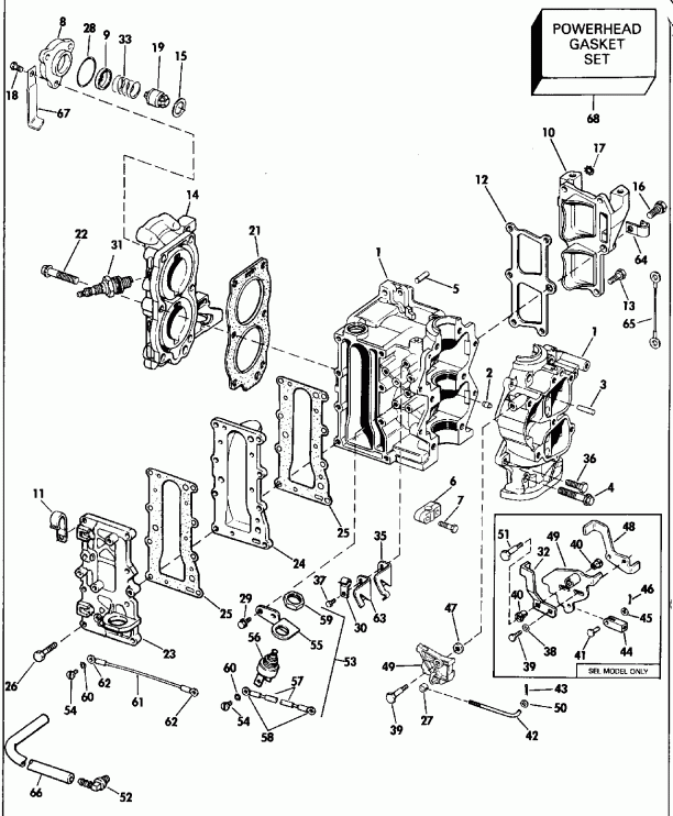 �������� ��������� ����� EVINRUDE E15ELEIA 1991  - linder & Crankcase - linder & ������ ���������