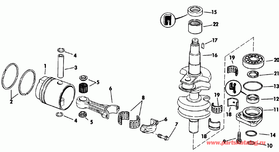 �������� ��������� ����� Evinrude E20ELEIE 1991  - ank��� & ������� - ankshaft & Piston