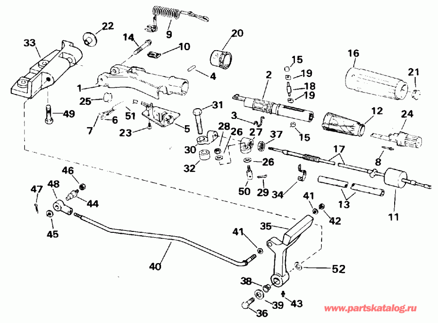 ��������� �������� ����� Evinrude E25TEEIE 1991  - eering And Shift Handle - ee������ � ������������� Handle