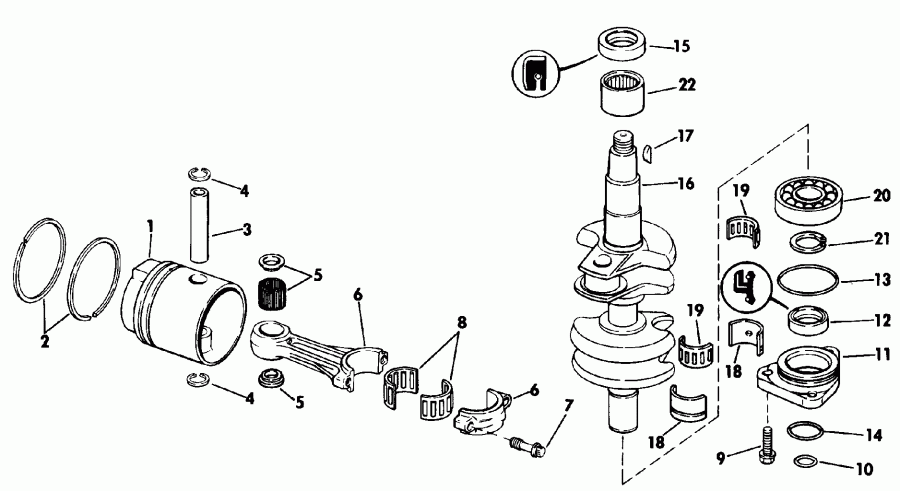 ��������� ��������� Evinrude E25TELEIE 1991  - ankshaft & Piston - ank��� & �������
