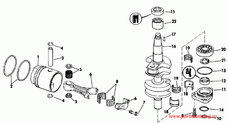 ��������� ����� EVINRUDE E30TEEIC 1991  - ankshaft & Piston / ank��� & �������