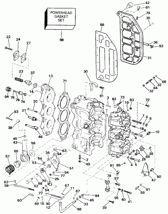 ����� Evinrude E70TLEIE 1991  - linder & Crankcase - linder & ������ ���������