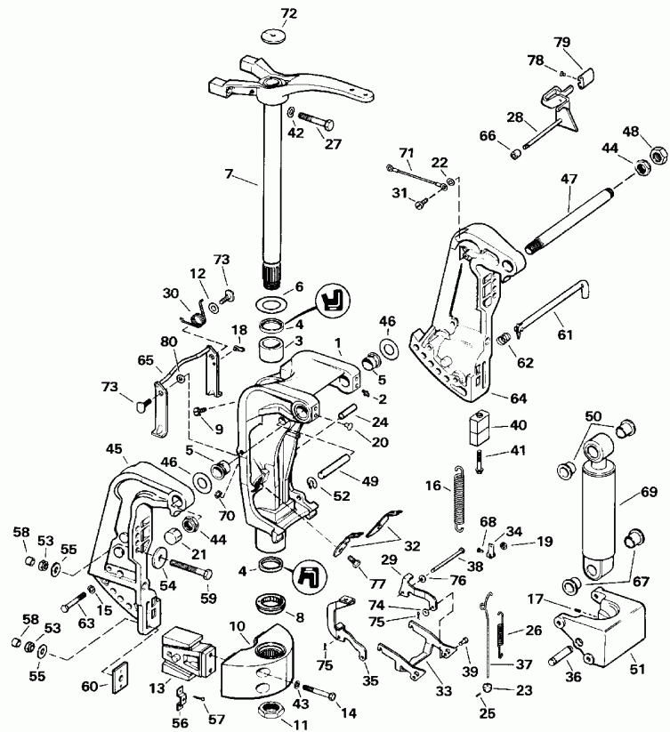 ��������� �������� ����� Evinrude E90TLEIE 1991  - Manual Tilt Models
