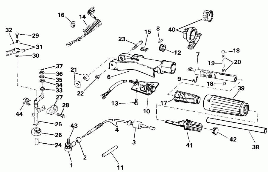 ��������� ����� EVINRUDE TE10RELEIR 1991  - ee������ Handle & ���������� ��������� - eering Handle & Throttle Control