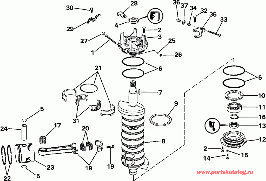 �������� ����� EVINRUDE VE200TXEIB 1991  - ankshaft & Piston / ank��� & �������