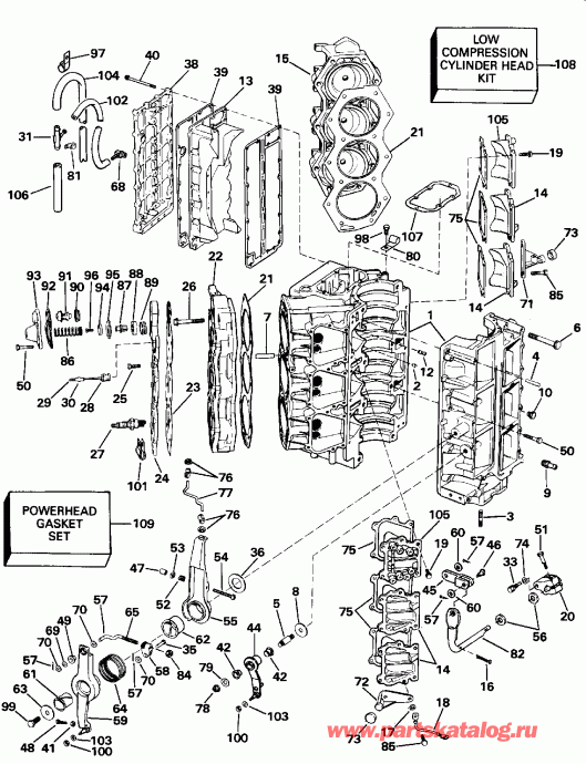 ����� EVINRUDE E155WTXENE 1992  - linder & Crankcase - linder & ������ ���������