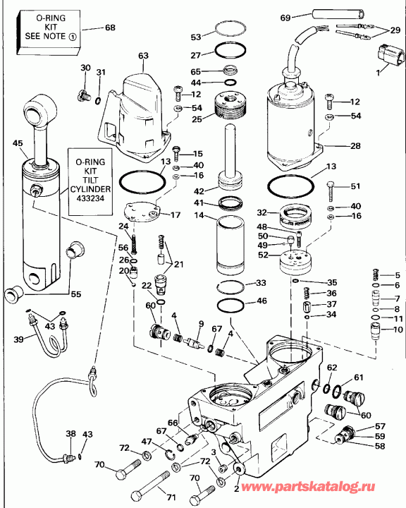 ��������� EVINRUDE E300PXEND 1992  - wer Trim / tilt Hydraulic Assembly