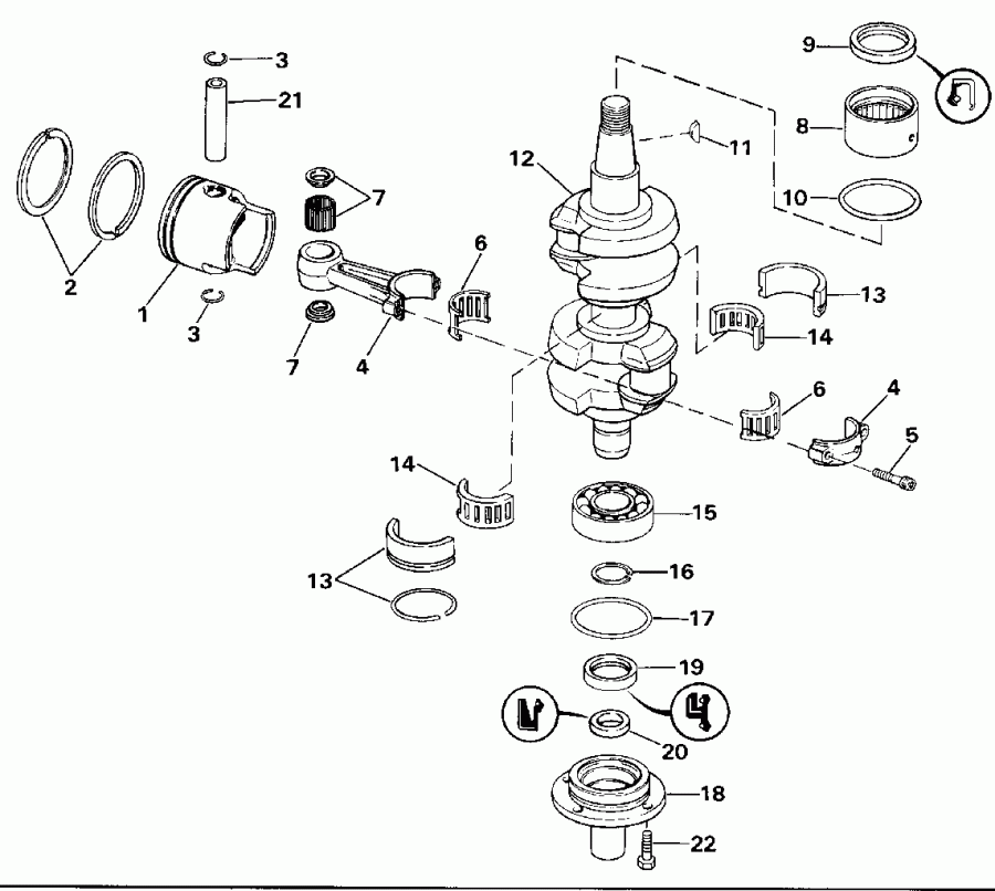 ��������� EVINRUDE E40RENM 1992  - ankshaft & Piston / ank��� & �������