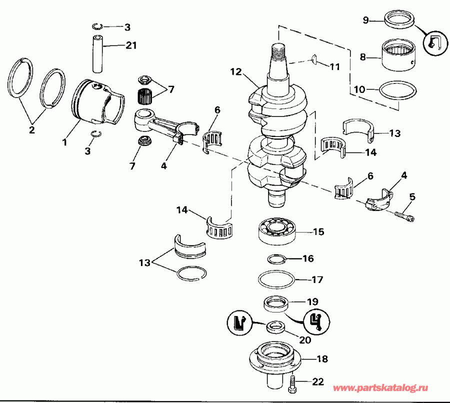 ��������� �������� ����� EVINRUDE E40TELENJ 1992  - ankshaft & Piston