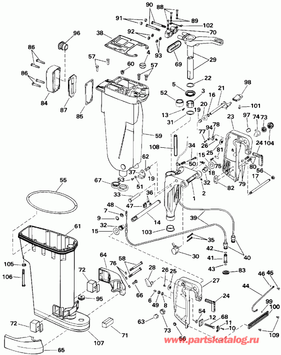 ��������� �������� ����� Evinrude E50BELENJ 1992  - haust ������ & Stern & ���������� ���������