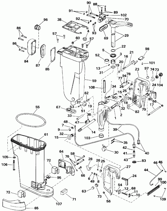  ������� E50TELENM 1992  - haust ������ & Stern & ���������� ��������� - haust Housing & Stern & Swivel Bracket