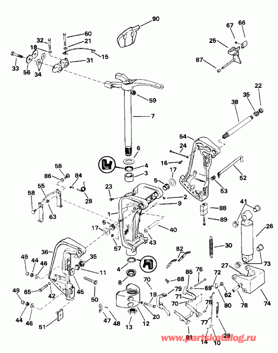 �������� ��������� ����� Evinrude TE60TLENE 1992  - Manual Tilt