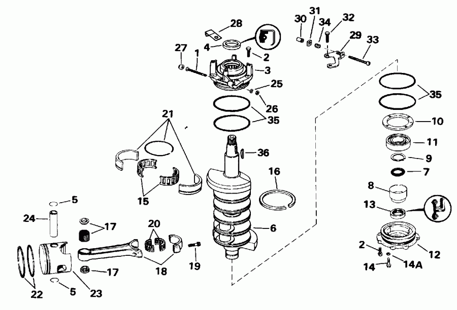 ��������� ��������� EVINRUDE E120TXATS 1993  - ankshaft & Piston