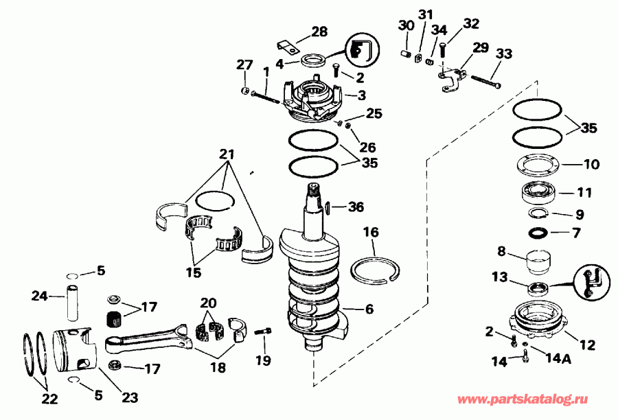 ����� EVINRUDE E140TLATC 1993  - ankshaft & Piston / ank��� & �������