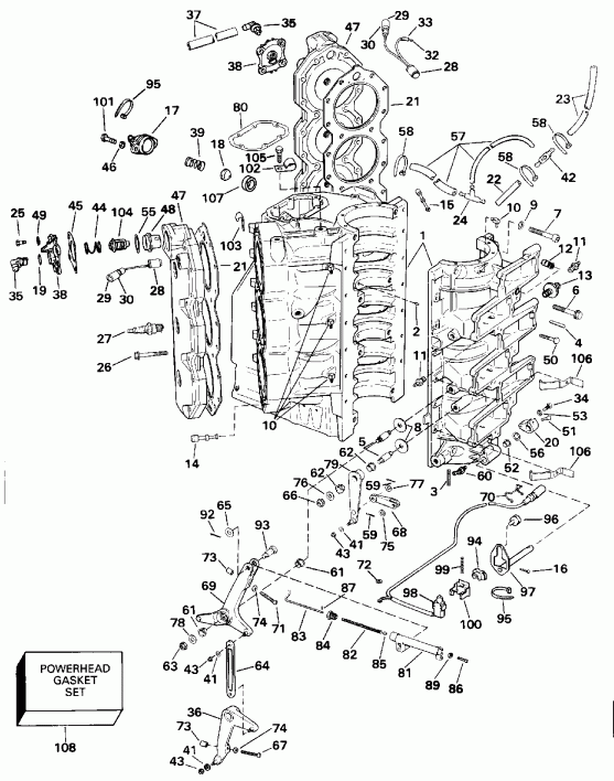 �������� ����� Evinrude E200TXATS 1993  - linder & ������ ��������� - linder & Crankcase