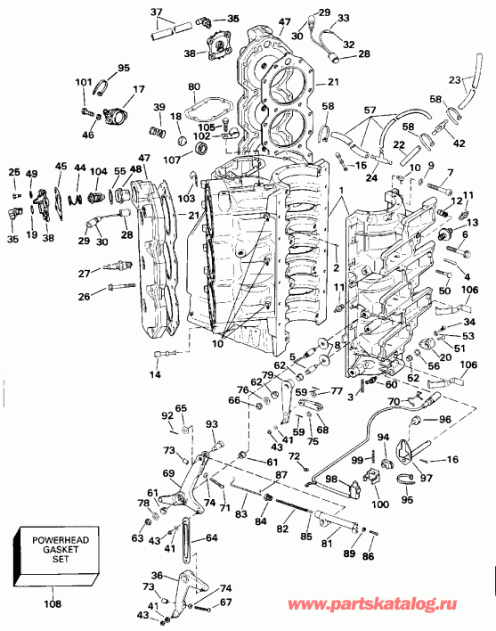 ����� Evinrude E200TXETD 1993  - linder & ������ ��������� - linder & Crankcase