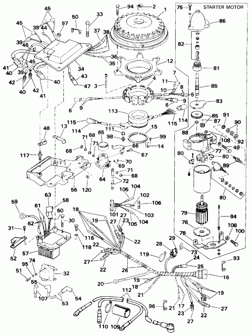����� Evinrude E200TZATF 1993  - nition System & ��������� �������� / nition System & Starter Motor
